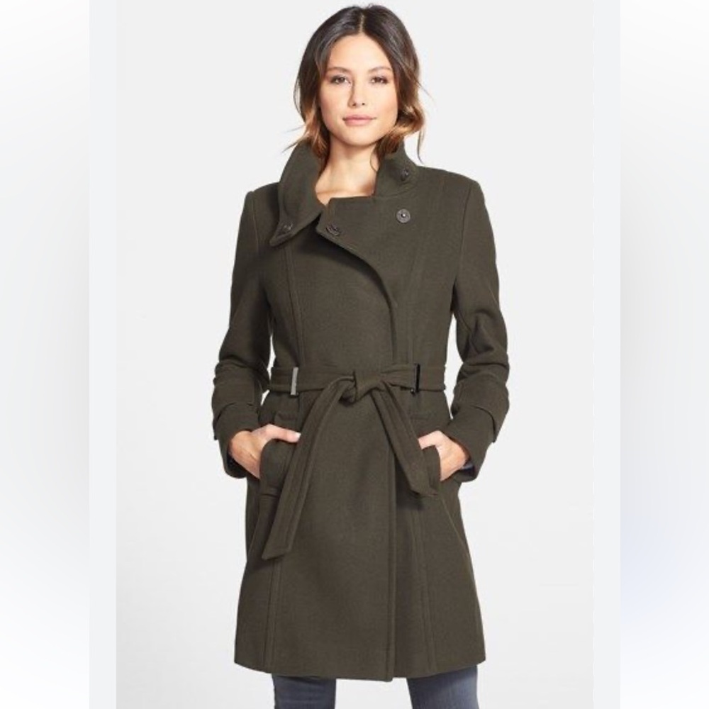 Express Olive Green Wool Blend Belted Short Trench Coat